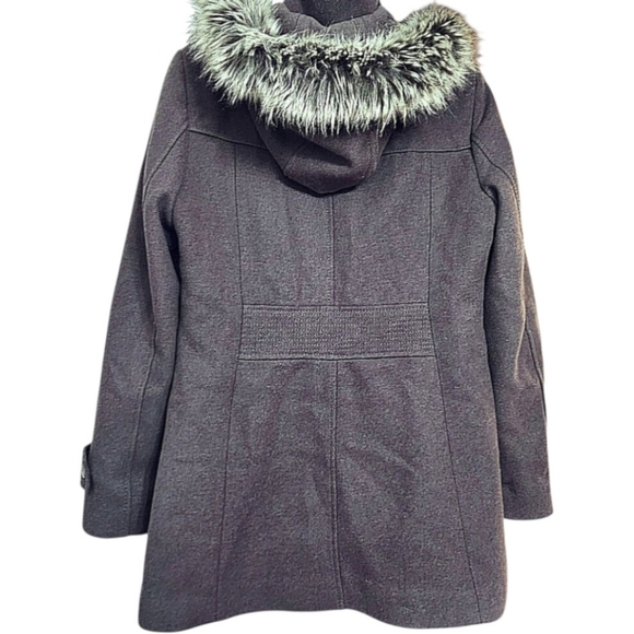 Kenneth Cole Wool Winter Jacket Fall Midi Detachable Faux Fur Hood Women's Med - Picture 3 of 5